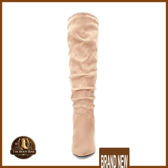 Knee High Slouchy Boots Wide Calf Kitten Heel Pointed Toe Pull On Winter - Picture 6 of 7